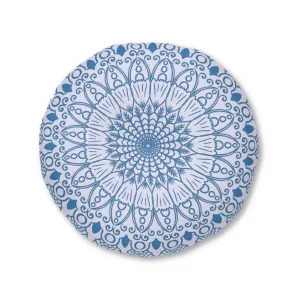 Handmade Mandala Art Floor Cushion - Steel Blue Lavander - Tufted Round