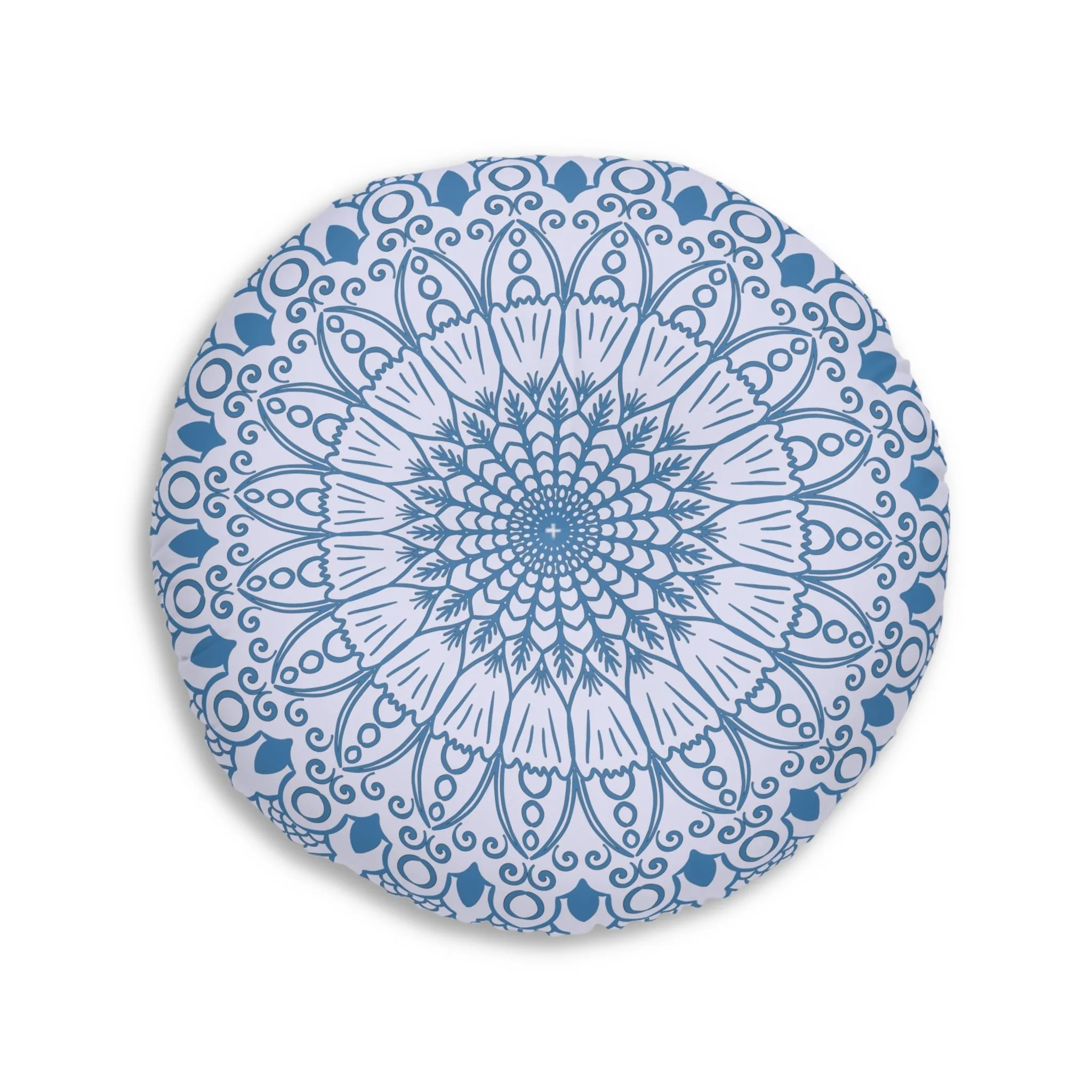 Handmade Mandala Art Floor Cushion - Steel Blue Lavander - Tufted Round