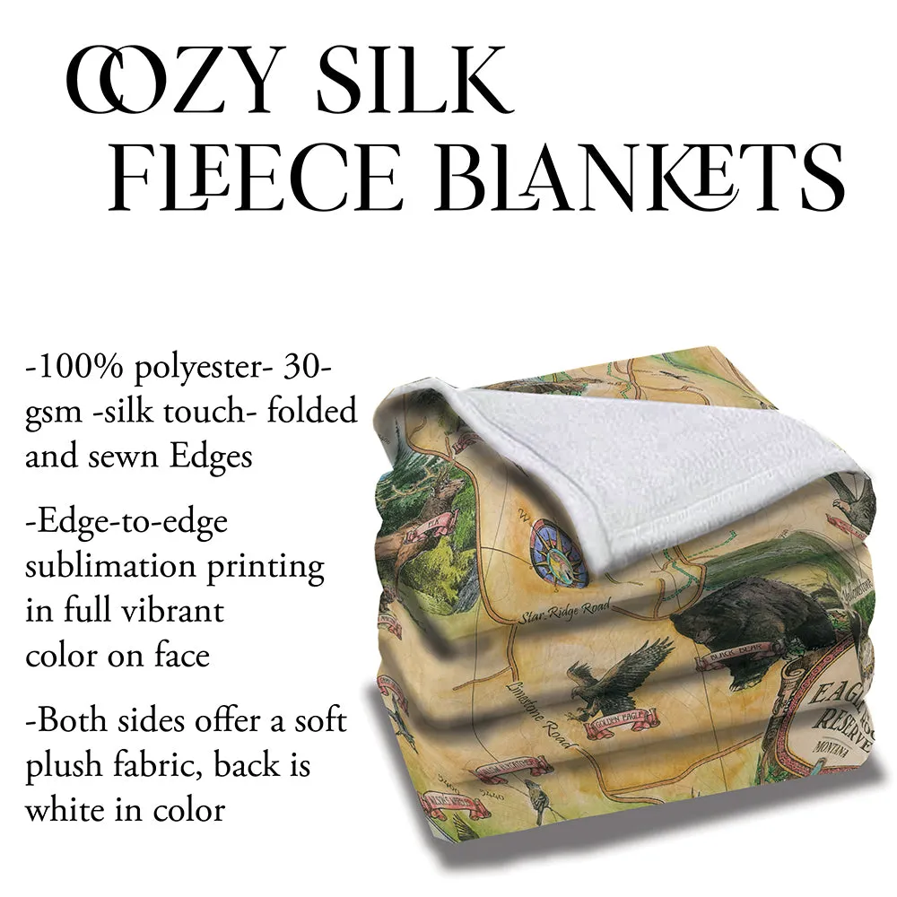 Hiking Trails of Eagle Rock Montana Bozeman Map Blanket Double Stitched Edges Luxury Fluffy Super Soft 430 GSM Polyester Throw Blanket