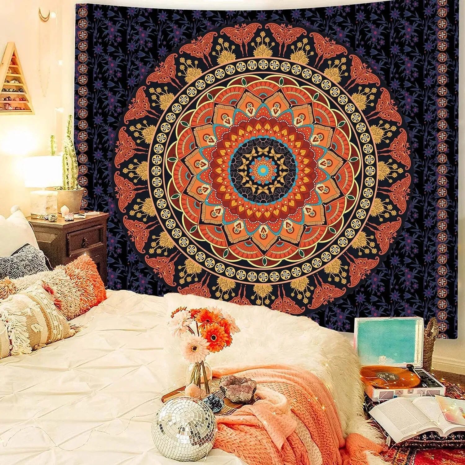 Indian Mandala Tapestry Psychedelic Summer Red Wall Hanging Boho Decor