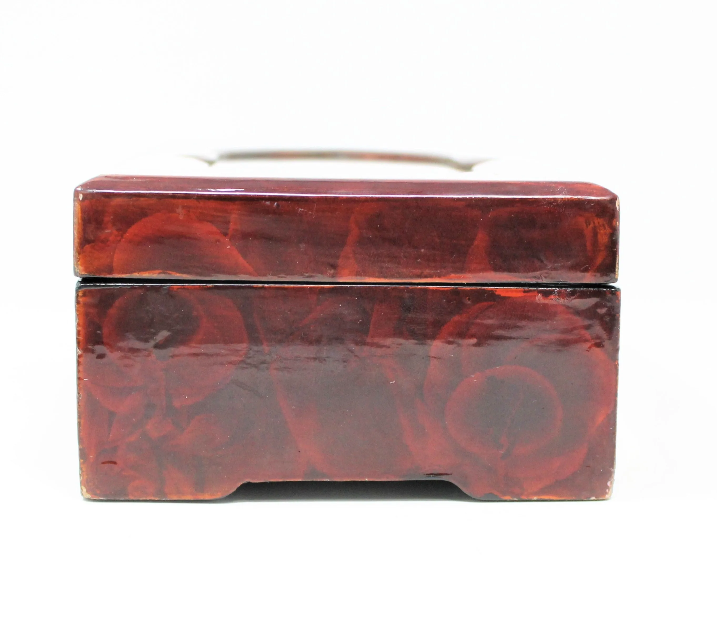 Jewelry Box, Shell Art, Oriental Lotus Flower, Lacquered, Vintage