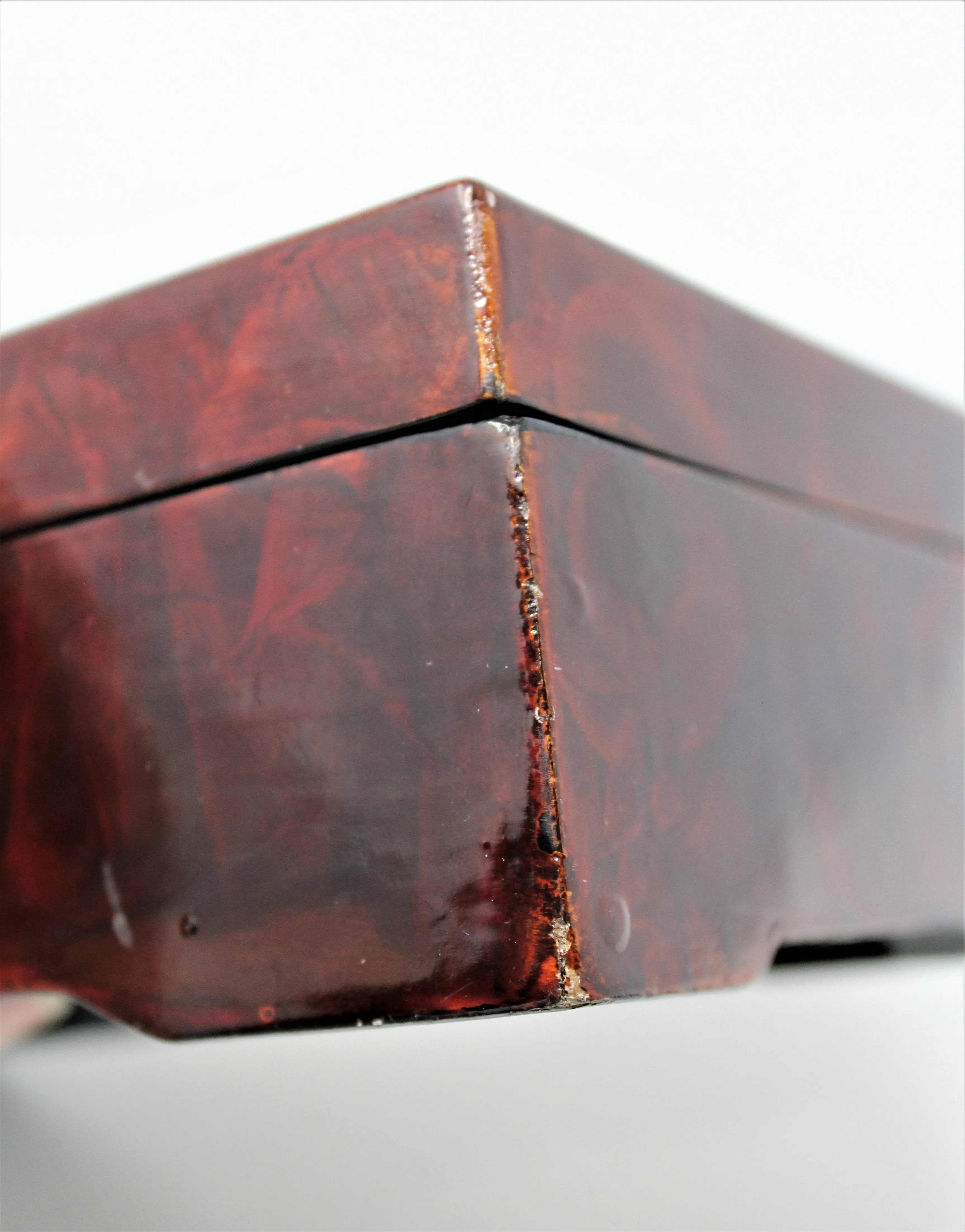 Jewelry Box, Shell Art, Oriental Lotus Flower, Lacquered, Vintage