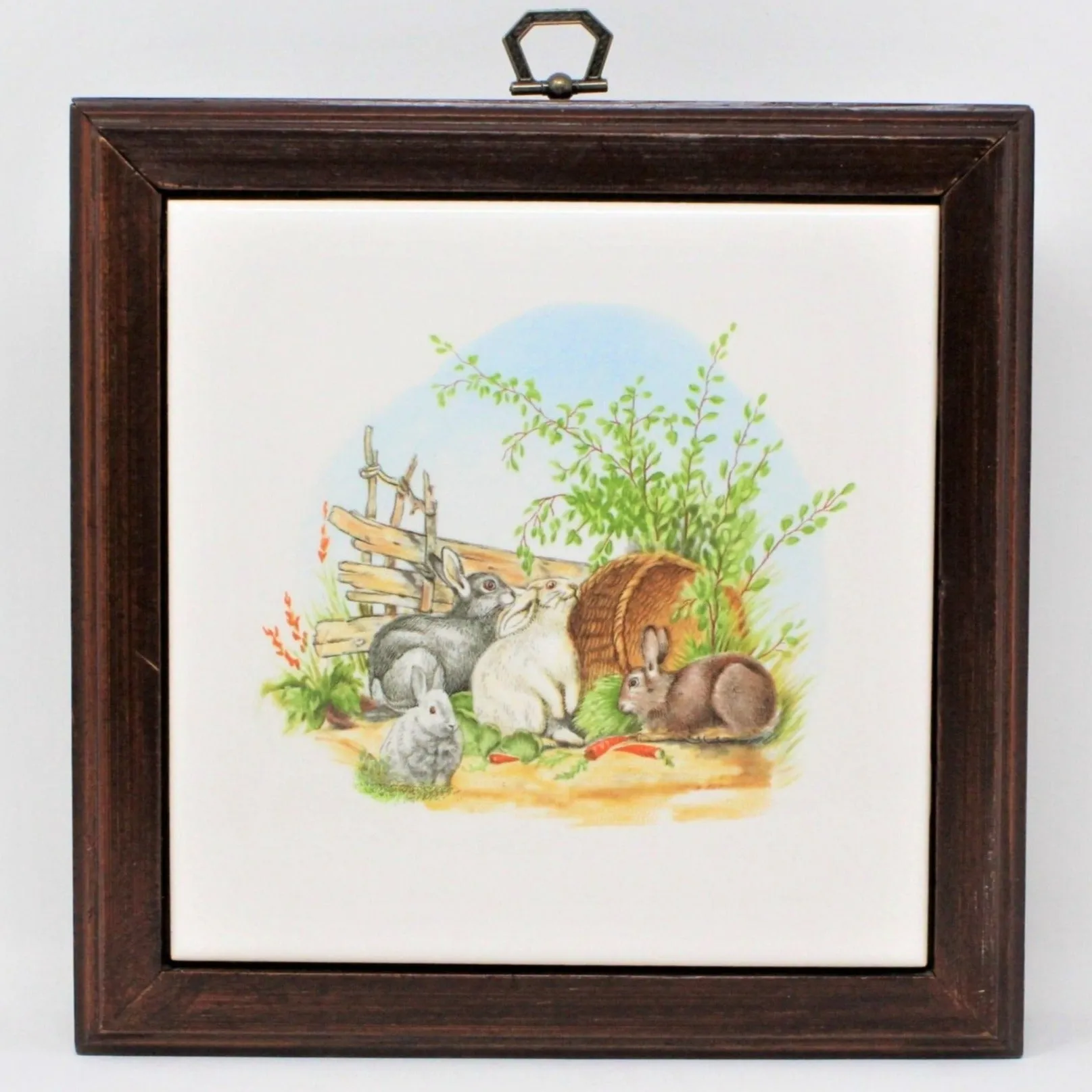 Key Holder Cabinet, Country Bunnies Tile, Wood, Vintage