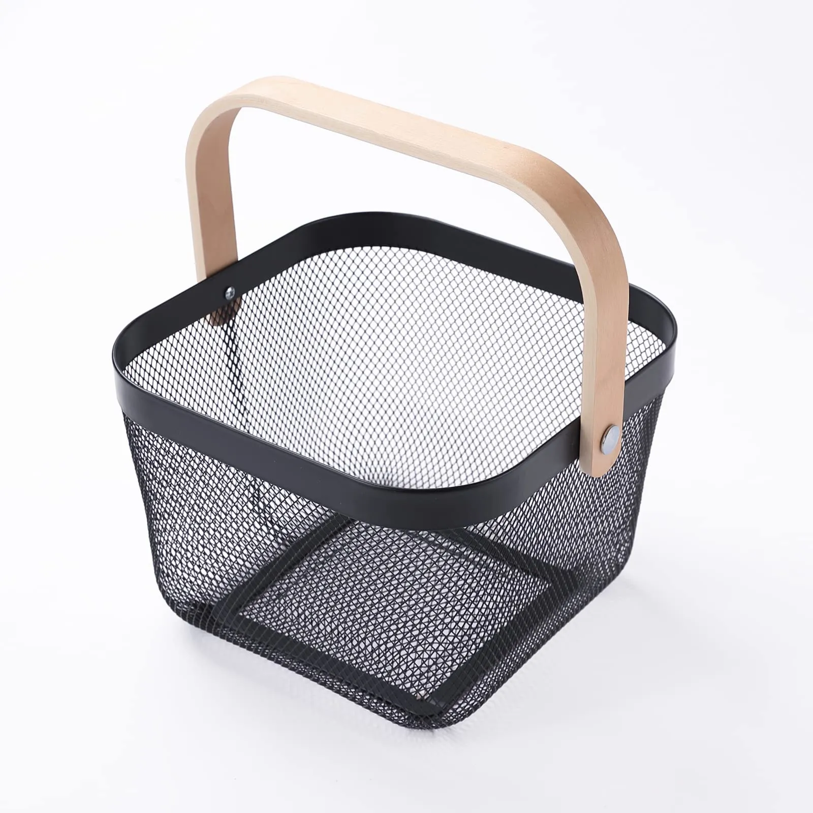 Kuber Industries Metal Wire Basket With Handle|Storage Basket Fot Fruits, Books|Mesh Open Storage Bin|Storage Organizer|Pack Of 4|White