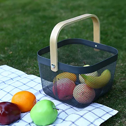 Kuber Industries Metal Wire Basket With Handle|Storage Basket Fot Fruits, Books|Mesh Open Storage Bin|Storage Organizer|Pack Of 4|White