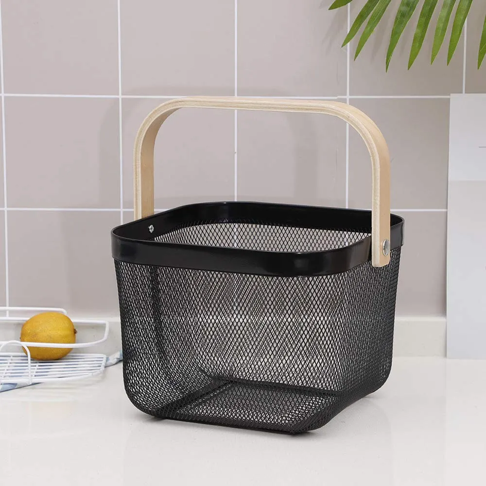 Kuber Industries Metal Wire Basket With Handle|Storage Basket Fot Fruits, Books|Mesh Open Storage Bin|Storage Organizer|Pack Of 4|White