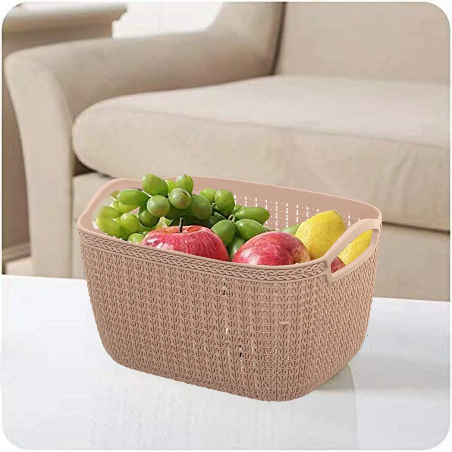 Kuber Industries Unbreakable Plastic Multipurpose Large Size Flexible Storage Baskets/Fruit Vegetable Kitchen Organizer with Handles (Assorted , CTKTC30616)