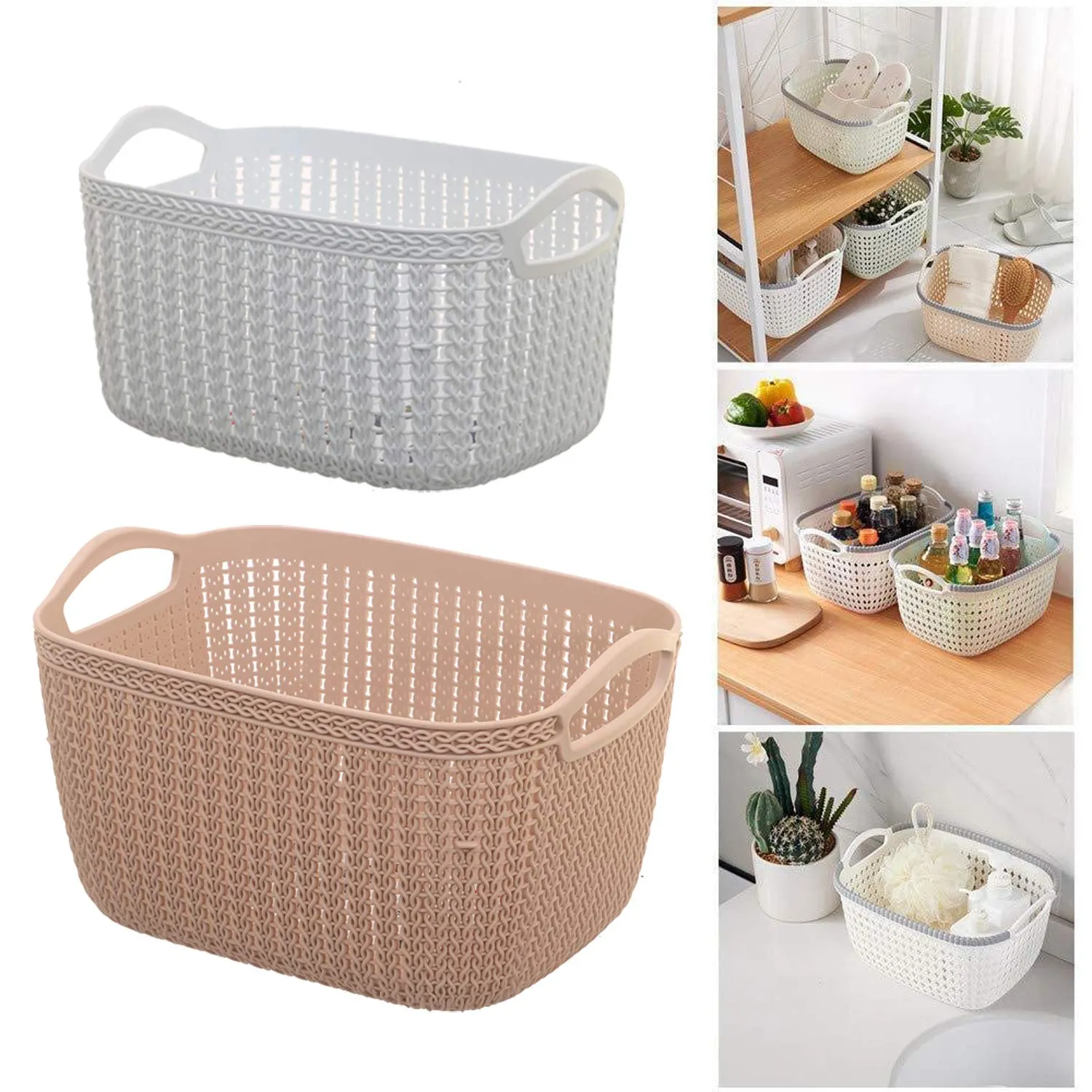 Kuber Industries Unbreakable Plastic Multipurpose Large Size Flexible Storage Baskets/Fruit Vegetable Kitchen Organizer with Handles (Assorted , CTKTC30616)