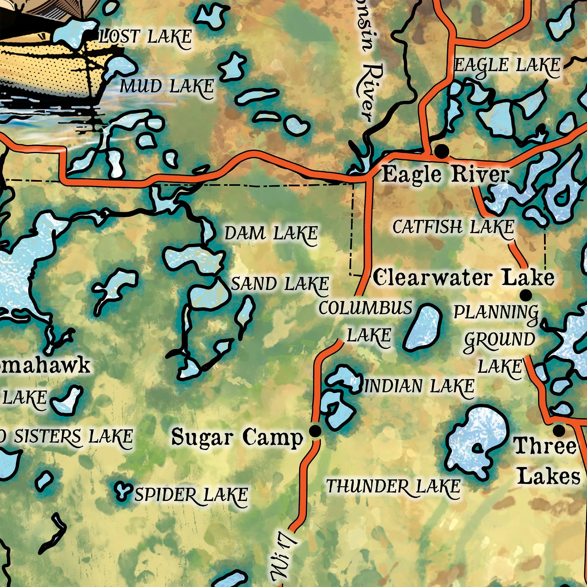 Lakes of Oneida County Wisconsin Map Blanket Double Stitched Edges Cozy Luxury Fluffy Super Soft 430 GSM Polyester Throw Blanket