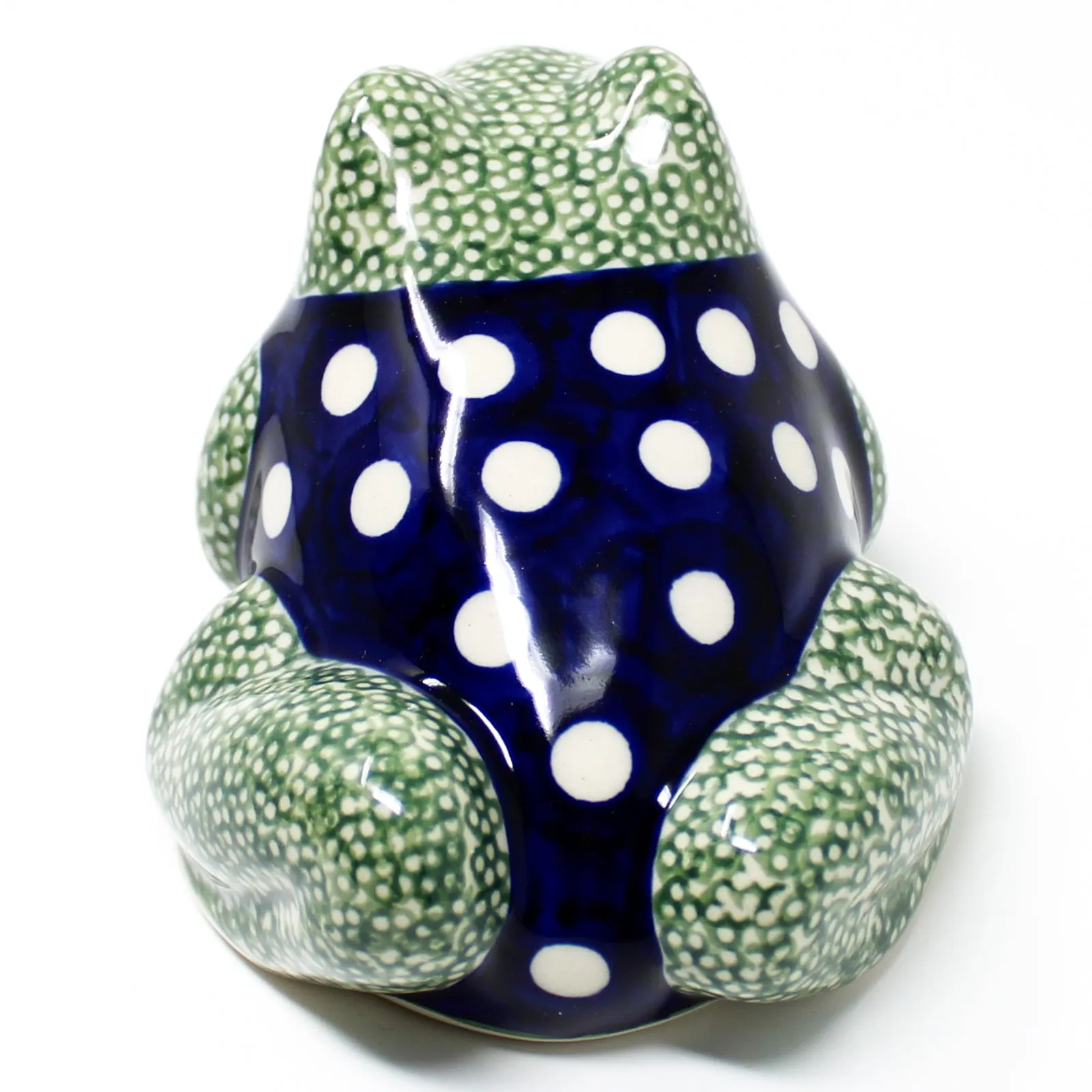 Lg Garden Frog-Miniature in White-Polka Dot