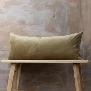 Linen/Velvet Bolster Cushion | Olive