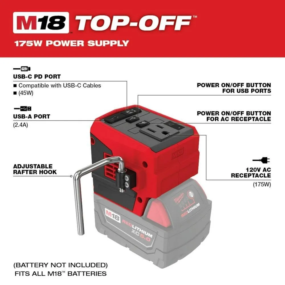 Milwaukee 2846-21HO M18 18-Volt 175-Watt Lithium-Ion Powered Compact Inverter with 6.0 Ah Battery