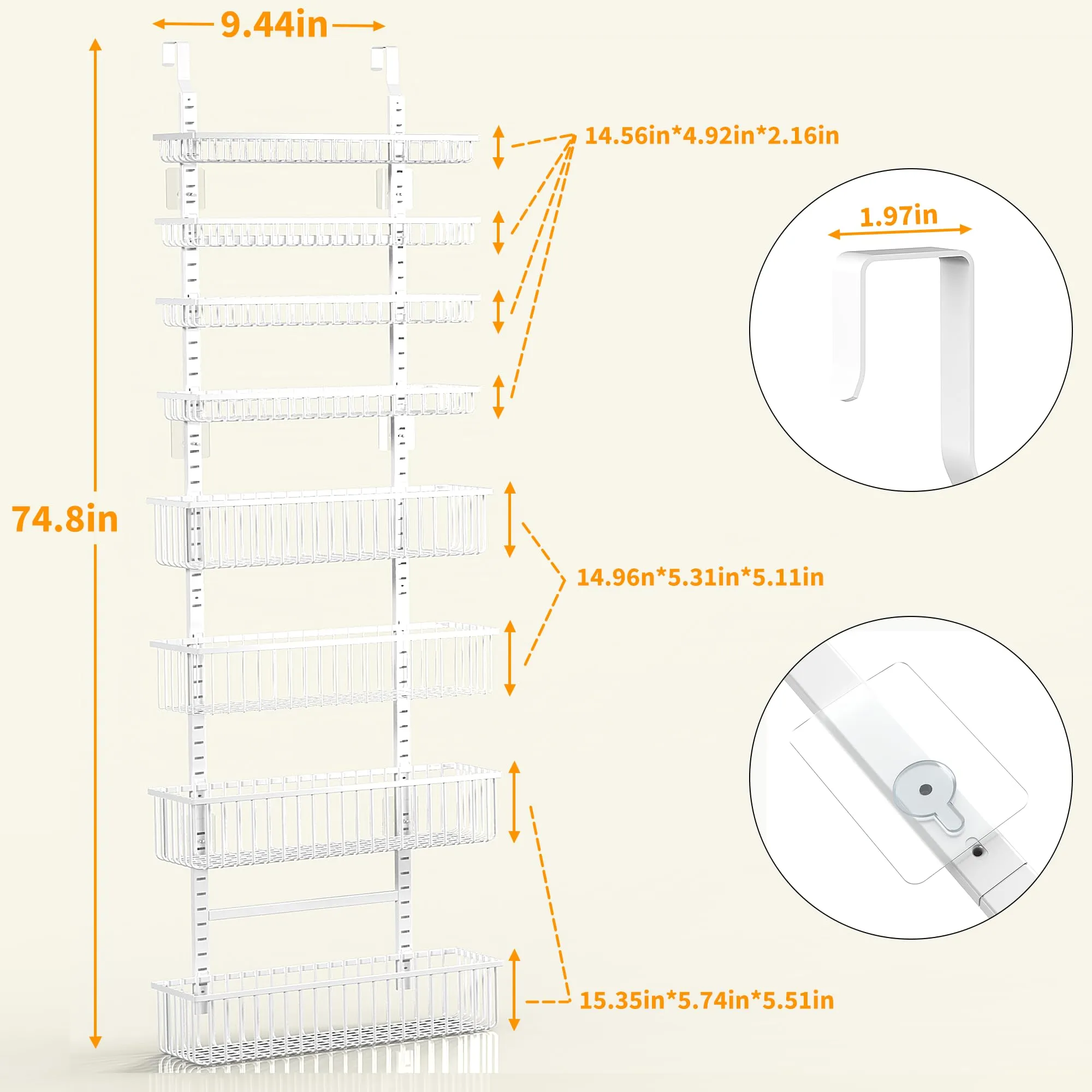 Moforoco White Over The Door Pantry Organizer, Pantry Organization and Storage, Metal Hanging Spice Rack Shelves Door, Seasoning Shelves, Laundry Room Organization, House and Kitchen Essentials