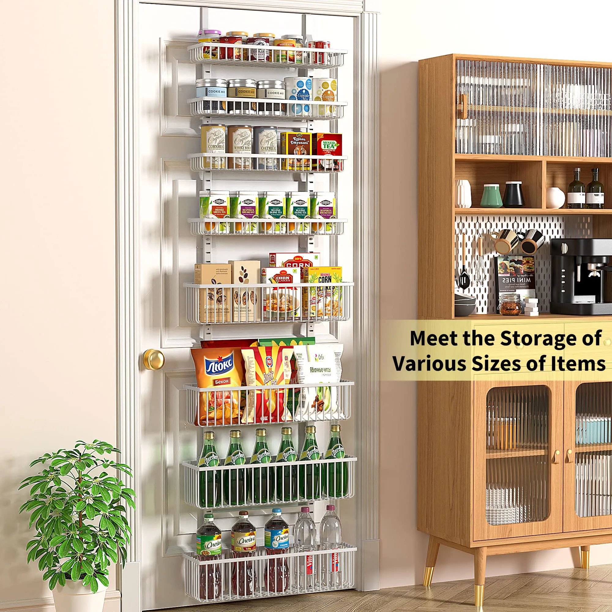 Moforoco White Over The Door Pantry Organizer, Pantry Organization and Storage, Metal Hanging Spice Rack Shelves Door, Seasoning Shelves, Laundry Room Organization, House and Kitchen Essentials