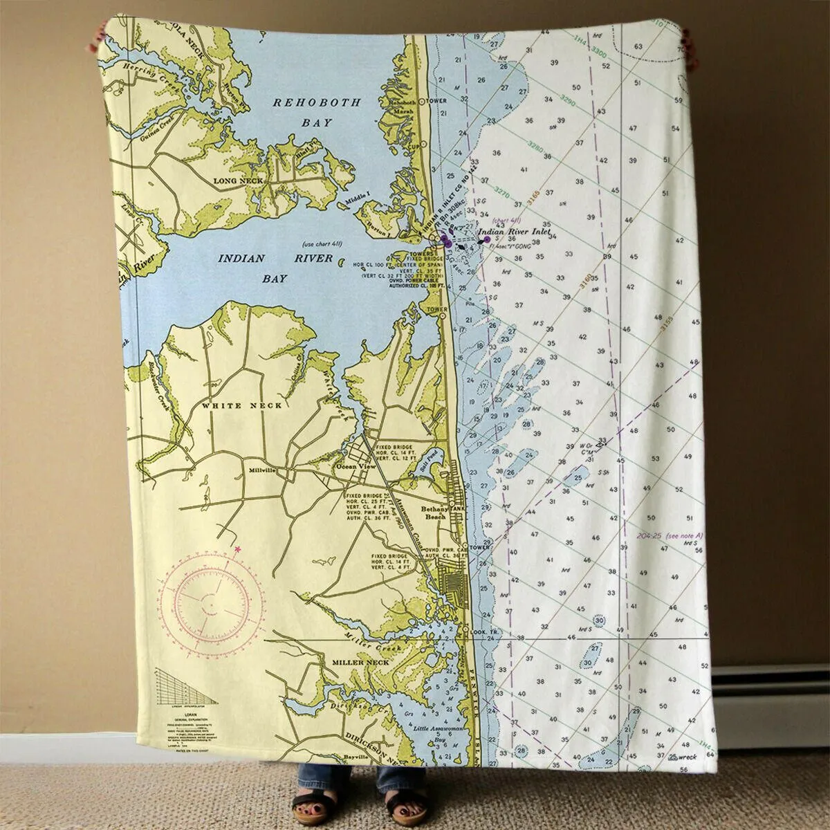 Nautical Chart Blankets, Delaware Coastal Maps