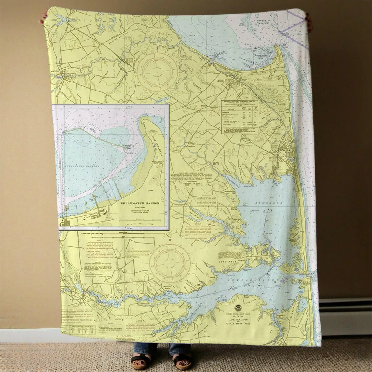 Nautical Chart Blankets, Delaware Coastal Maps