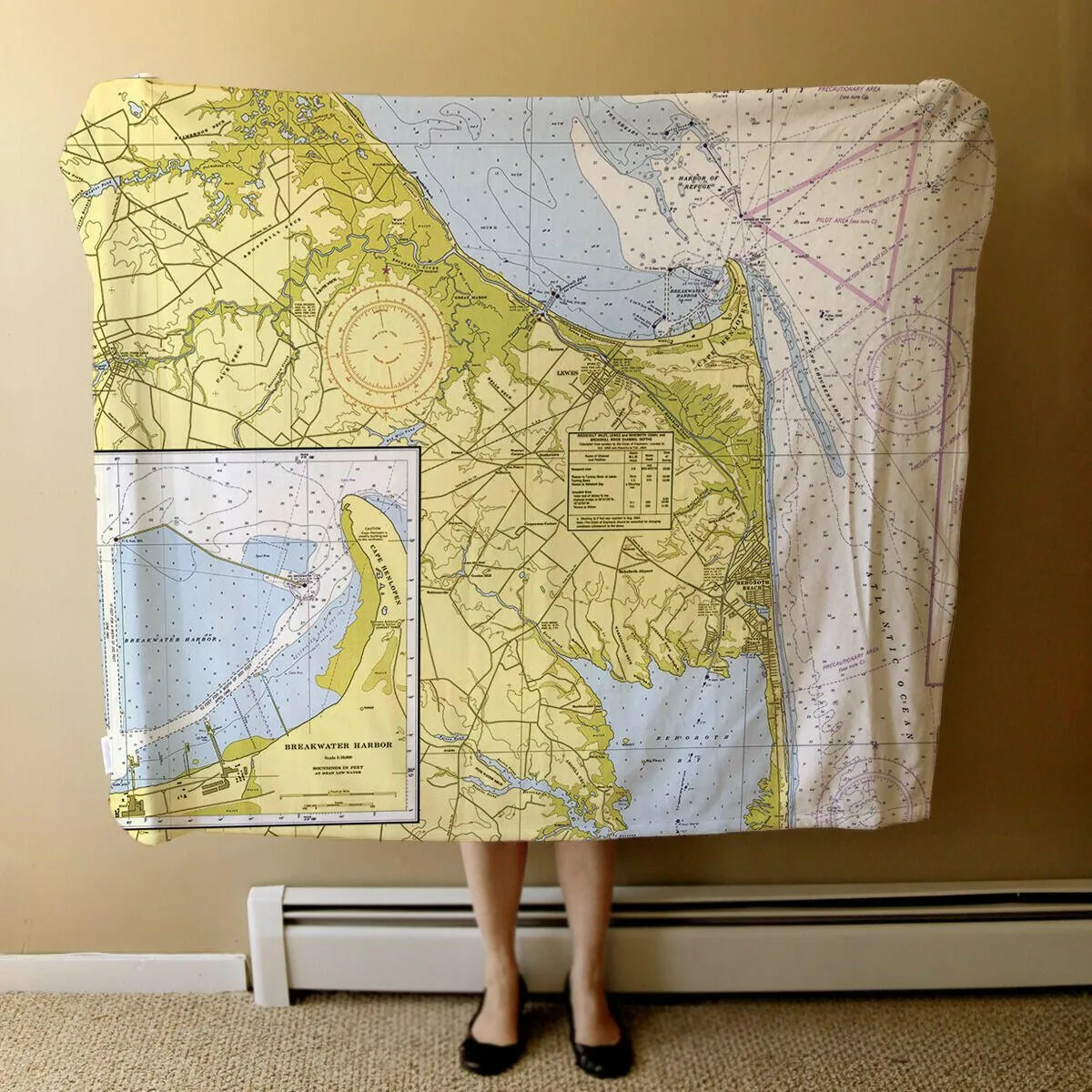 Nautical Chart Blankets, Delaware Coastal Maps