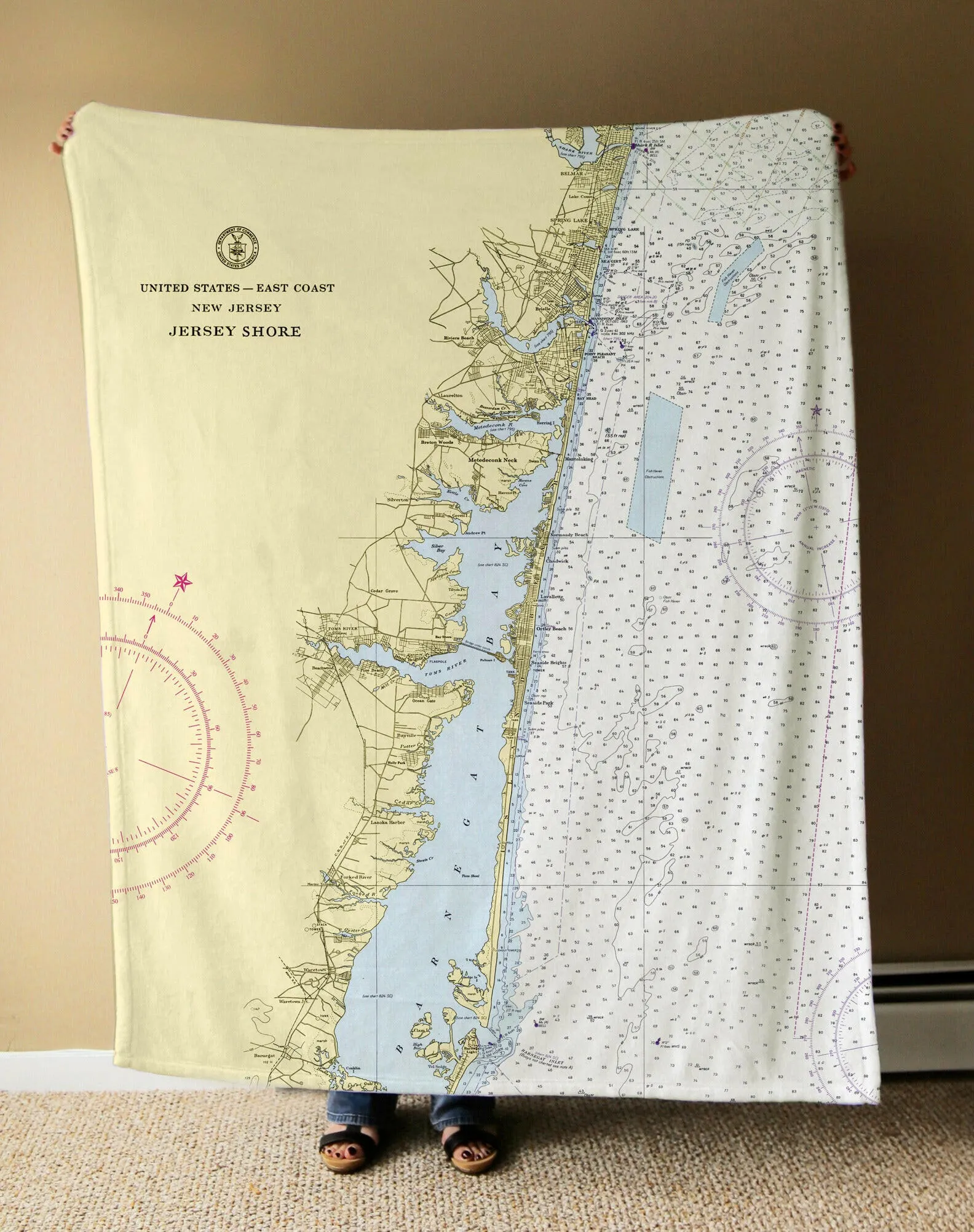 Nautical Chart Blankets, New Jersey Coastal Maps