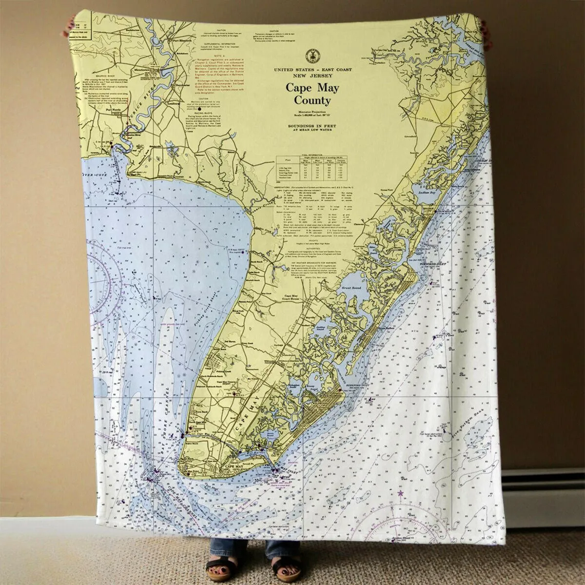 Nautical Chart Blankets, New Jersey Coastal Maps