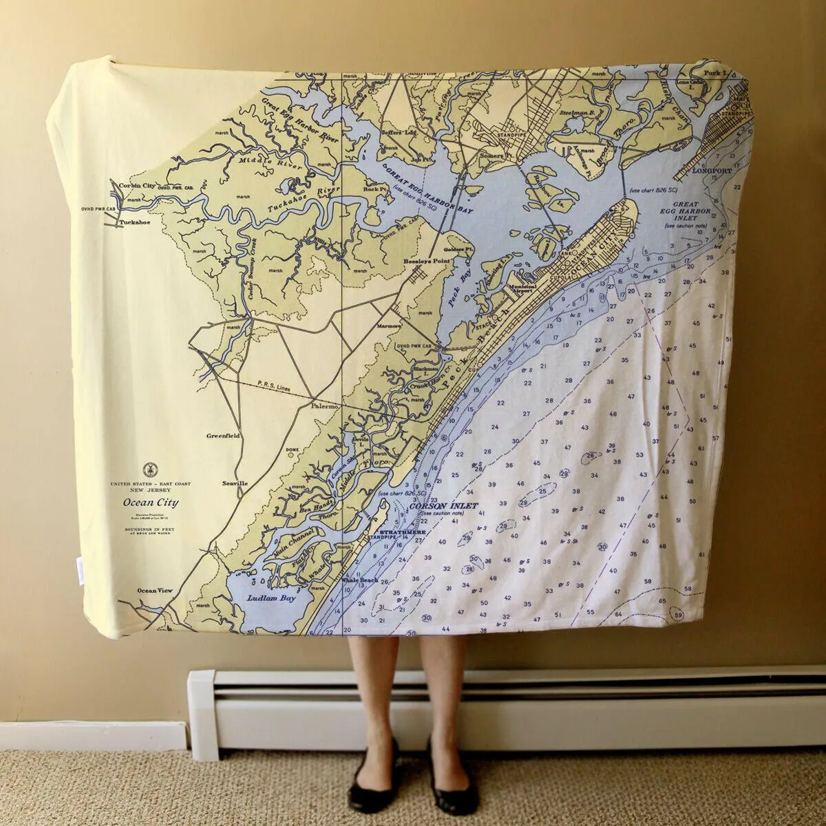 Nautical Chart Blankets, New Jersey Coastal Maps