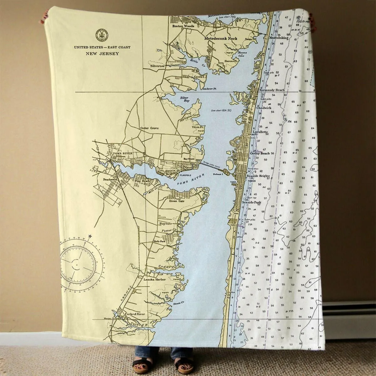 Nautical Chart Blankets, New Jersey Coastal Maps