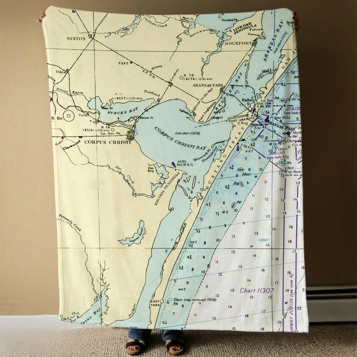 Nautical Chart Blankets, Texas Coastal Maps