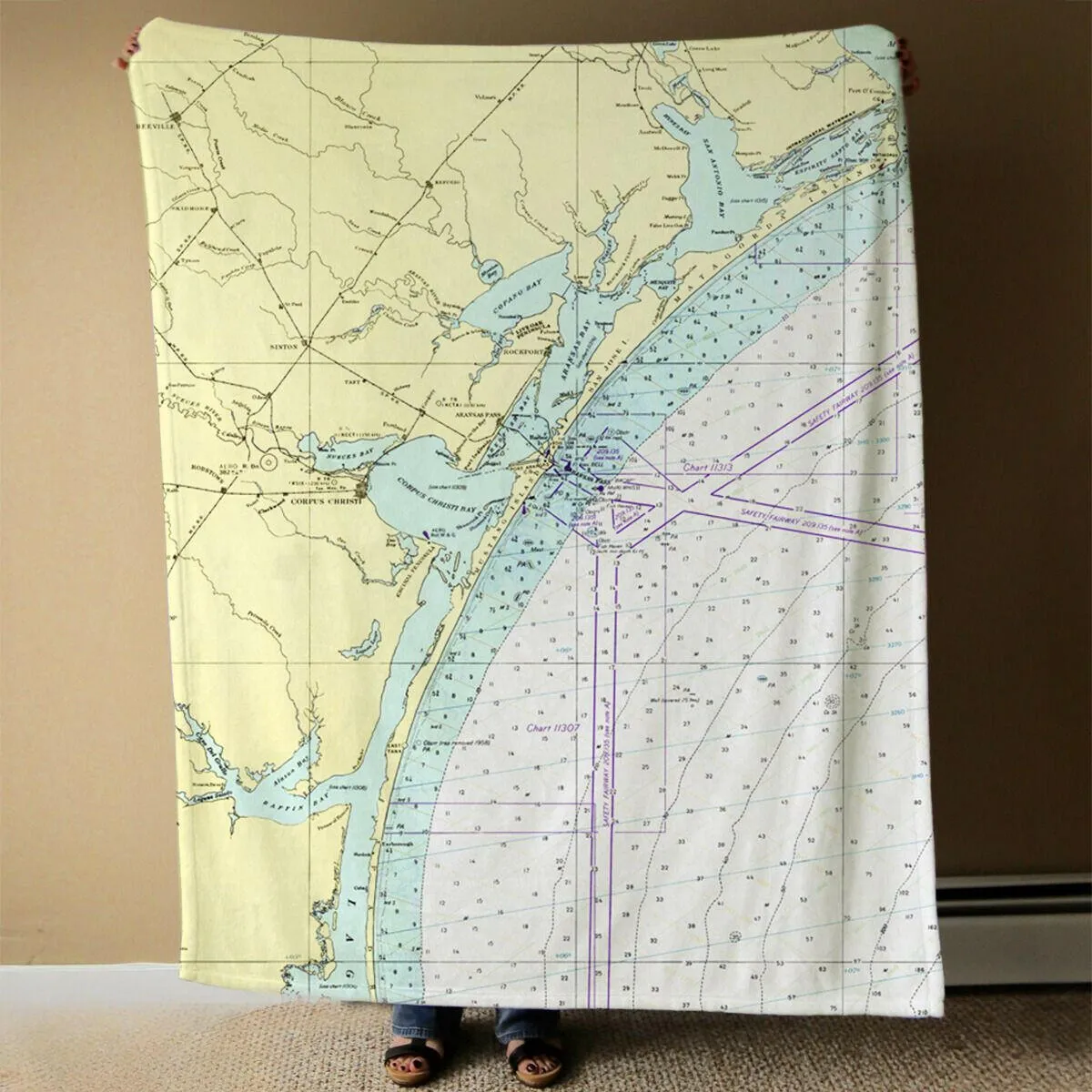 Nautical Chart Blankets, Texas Coastal Maps