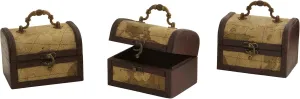 Nearly Natural Decorative Trunk Chests with Map Design, Brown, Set of 3