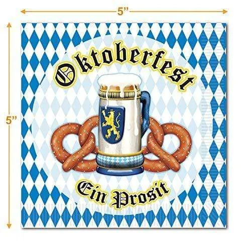 Oktoberfest Party Supplies - Blue and White Checkered Pretzel Paper Dessert Plates and Beverage Napkins (Serves 16)
