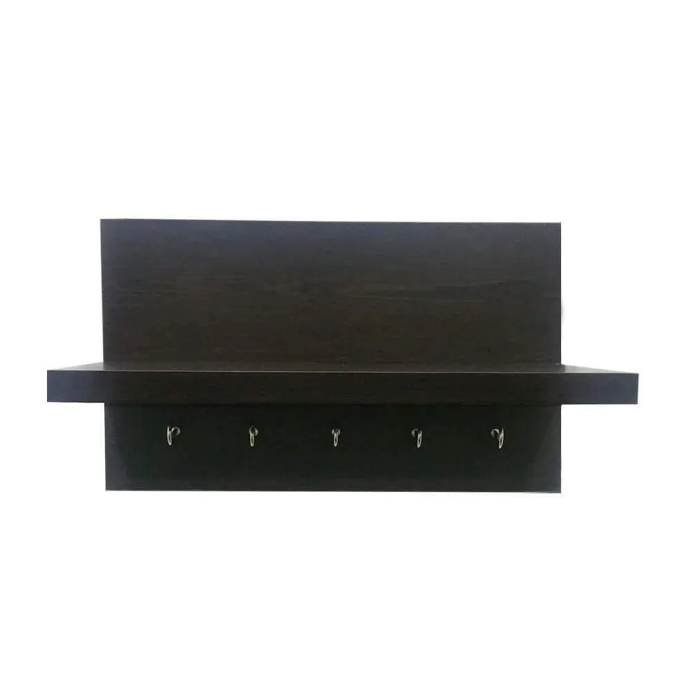Omega 6 Key Holder Wall Shelf with Key Hooks, Wenge