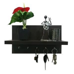 Omega 6 Key Holder Wall Shelf with Key Hooks, Wenge