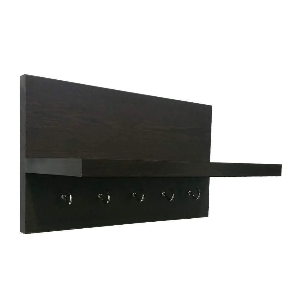 Omega 6 Key Holder Wall Shelf with Key Hooks, Wenge