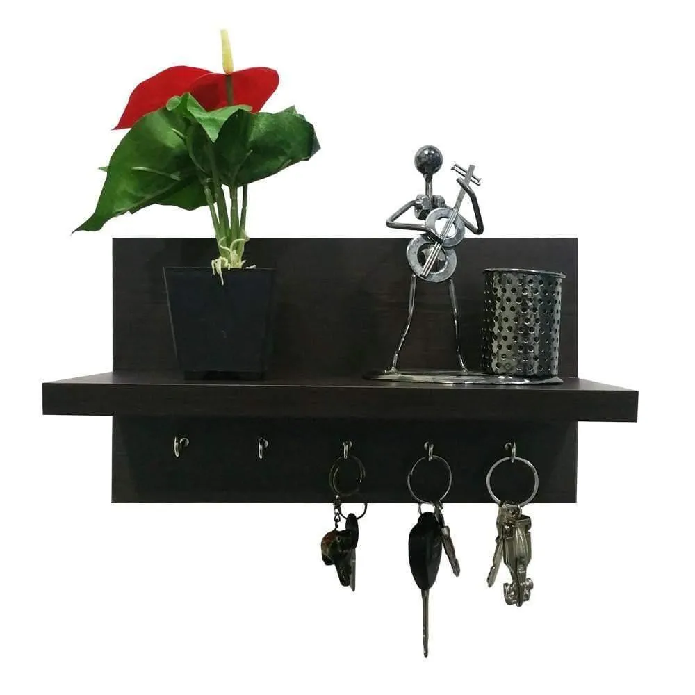 Omega 6 Key Holder Wall Shelf with Key Hooks, Wenge