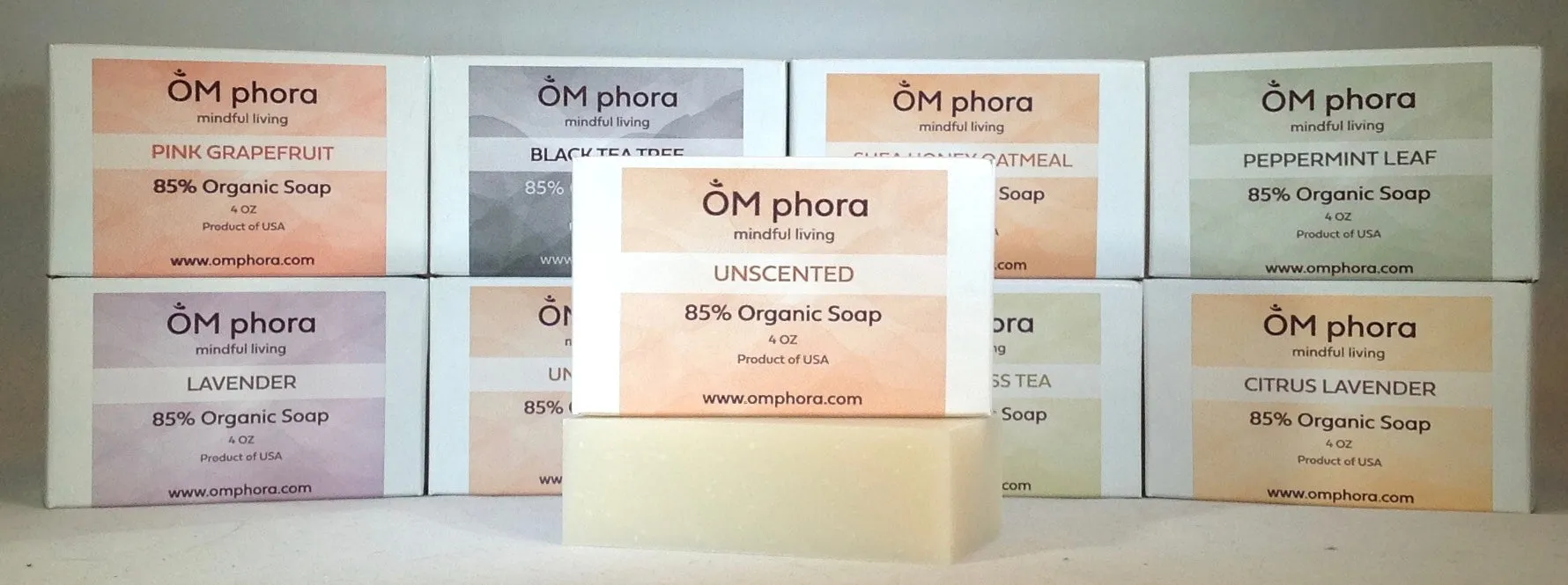 OMphora Soap - 4oz bars - multiple scents - 85% Organic
