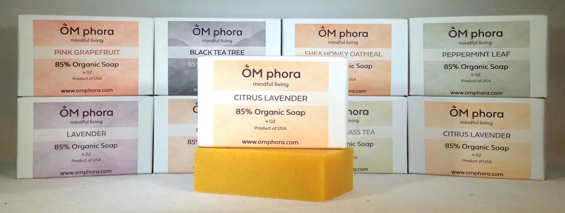 OMphora Soap - 4oz bars - multiple scents - 85% Organic