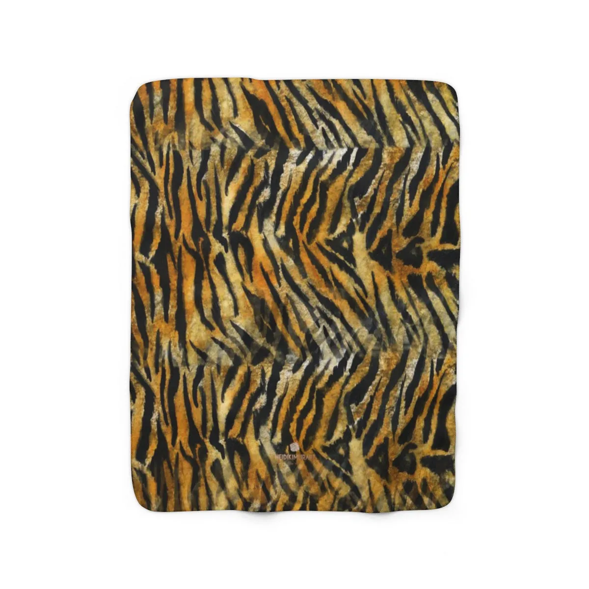 Orange Brown Tiger Stripe Print Designer Cozy Sherpa Fleece Blanket-Made in USA