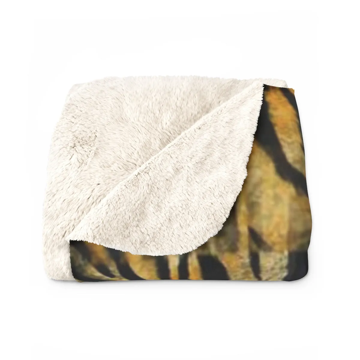 Orange Brown Tiger Stripe Print Designer Cozy Sherpa Fleece Blanket-Made in USA