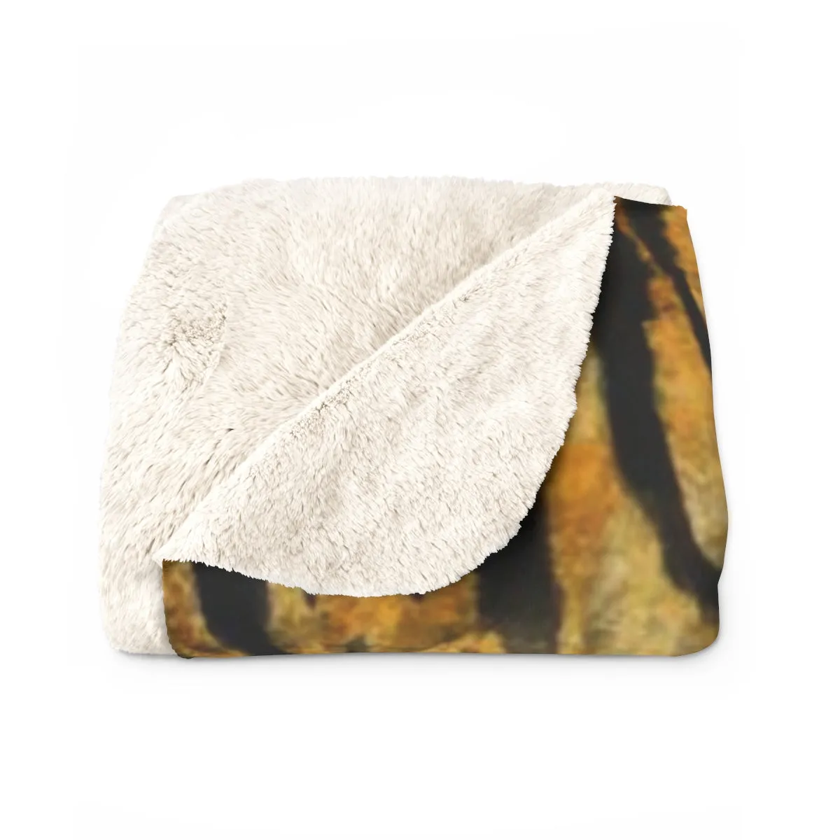 Orange Brown Tiger Stripe Print Designer Cozy Sherpa Fleece Blanket-Made in USA