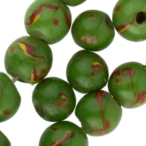 Peking glass green eye beads. 9-10mm. Pkg of 5. b11-gr-0771(e)