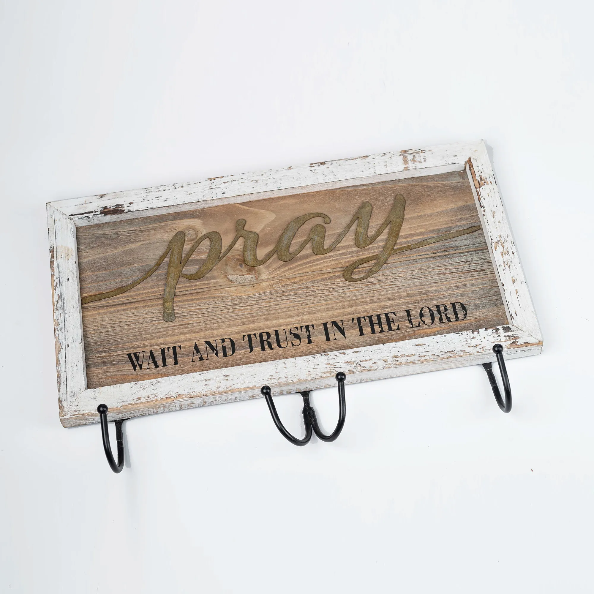 Prayer Program Pray Wait & Trust Sign W/Hooks