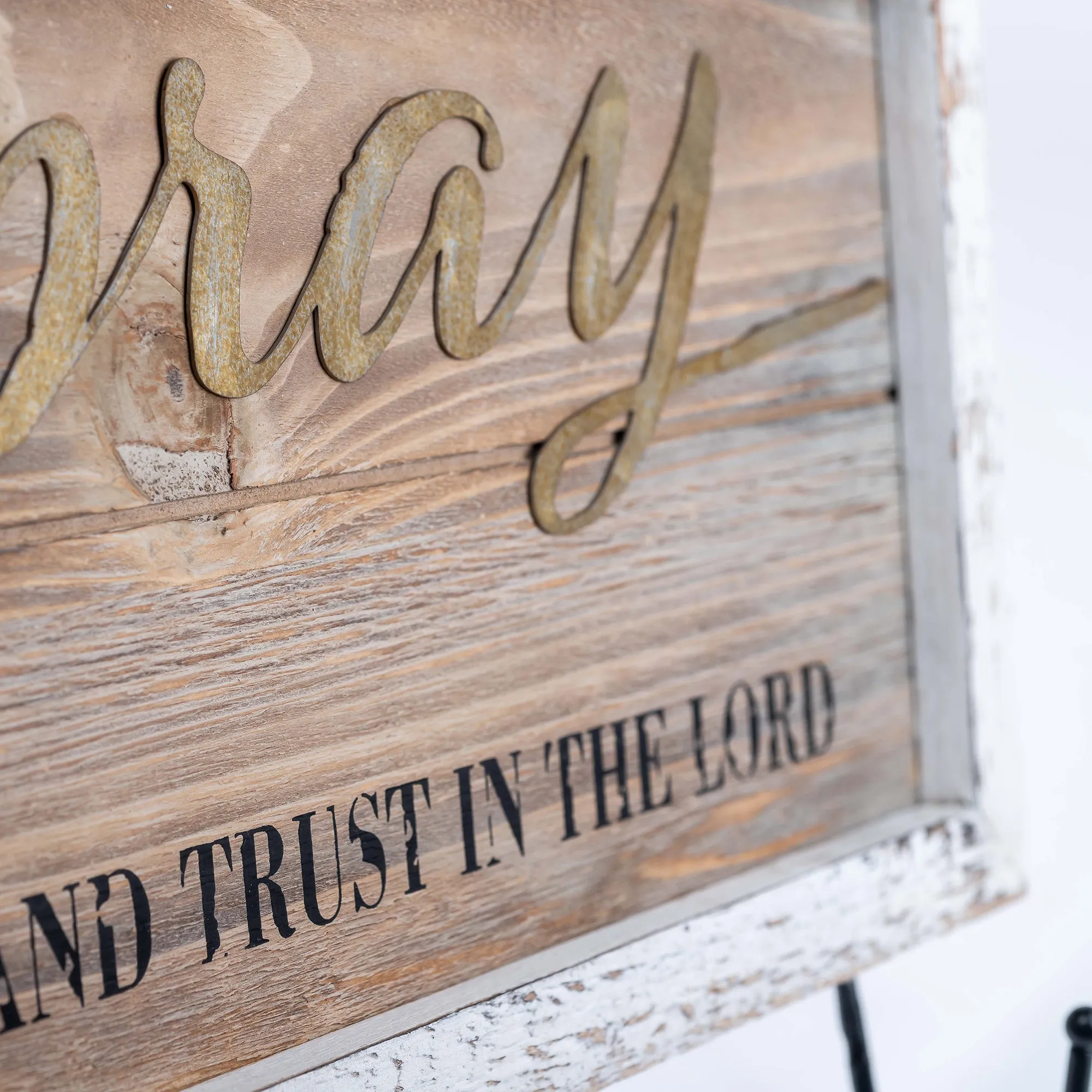 Prayer Program Pray Wait & Trust Sign W/Hooks