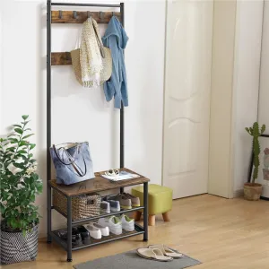 premium 73'' H Metal Hall Tree Entryway Coat Rack with Shoe Storage Bench & 9 Movable Hooks,Gray