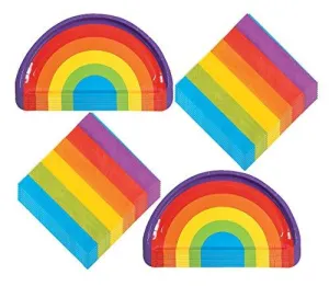 Rainbow Party Supplies - Plates, Beverage Napkins, and Table Covers (Serves 16)