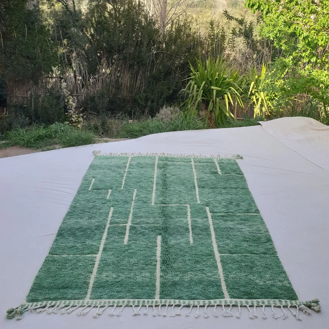 Rbata | Green Beni Ourain 6x9 Moroccan Rug Ultra Soft | Handmade Berber Wool Carpet | 6'89x9'71 Ft | 210x296 cm