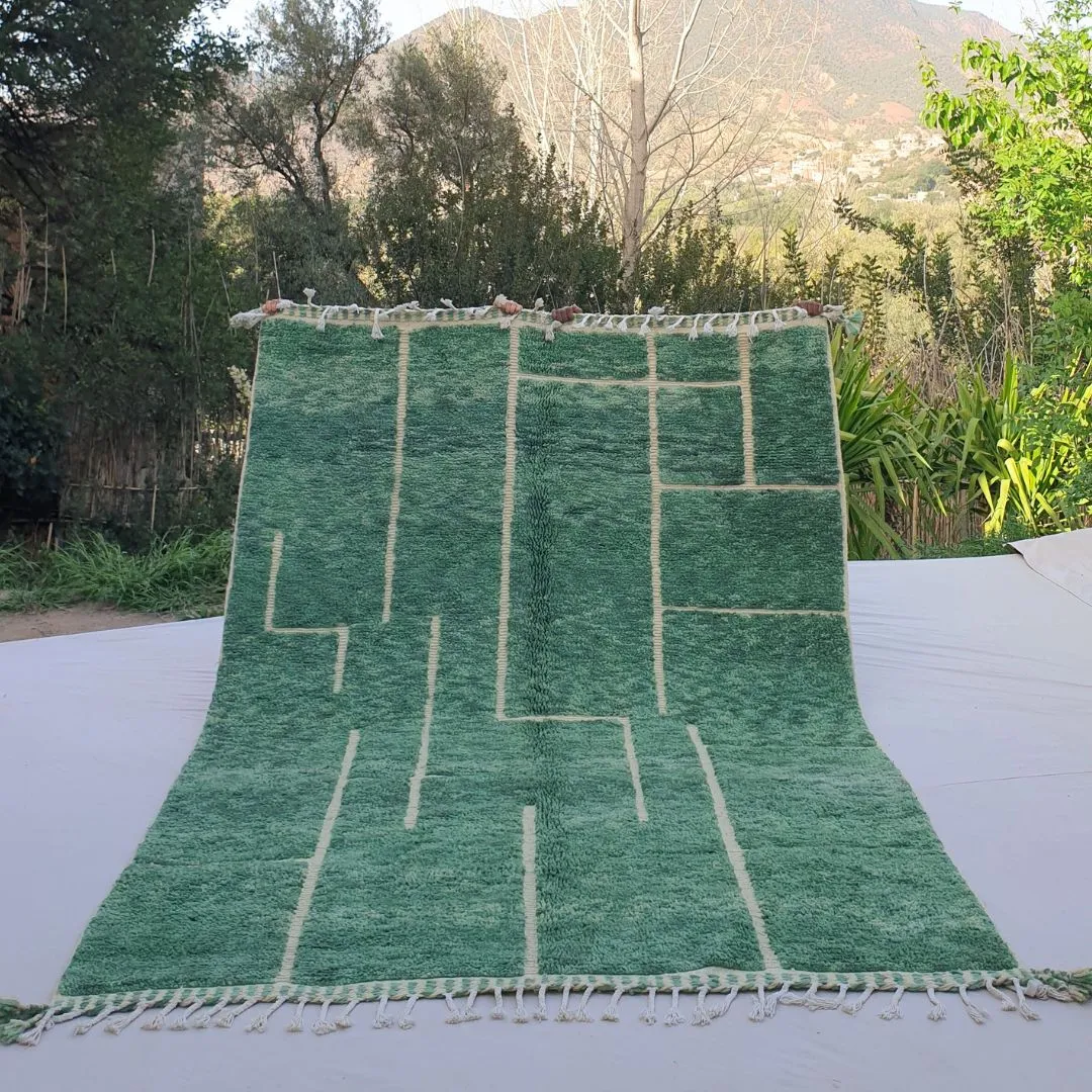 Rbata | Green Beni Ourain 6x9 Moroccan Rug Ultra Soft | Handmade Berber Wool Carpet | 6'89x9'71 Ft | 210x296 cm