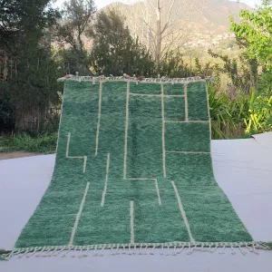 Rbata | Green Beni Ourain 6x9 Moroccan Rug Ultra Soft | Handmade Berber Wool Carpet | 6'89x9'71 Ft | 210x296 cm