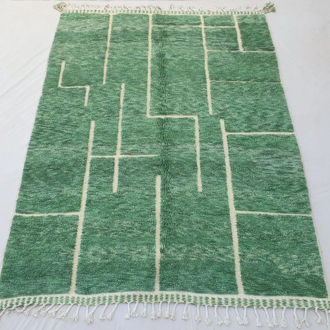 Rbata | Green Beni Ourain 6x9 Moroccan Rug Ultra Soft | Handmade Berber Wool Carpet | 6'89x9'71 Ft | 210x296 cm