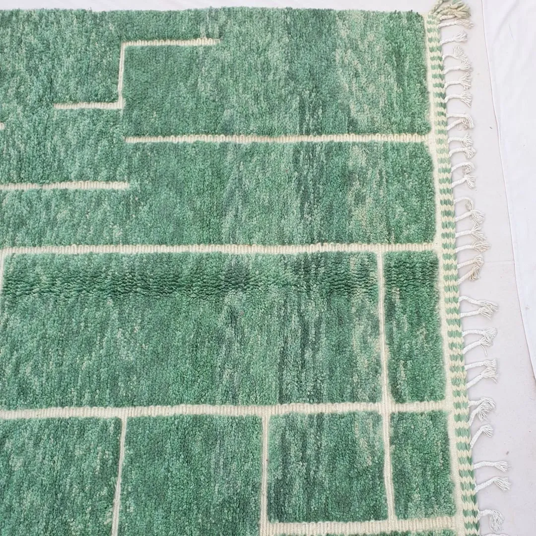 Rbata | Green Beni Ourain 6x9 Moroccan Rug Ultra Soft | Handmade Berber Wool Carpet | 6'89x9'71 Ft | 210x296 cm