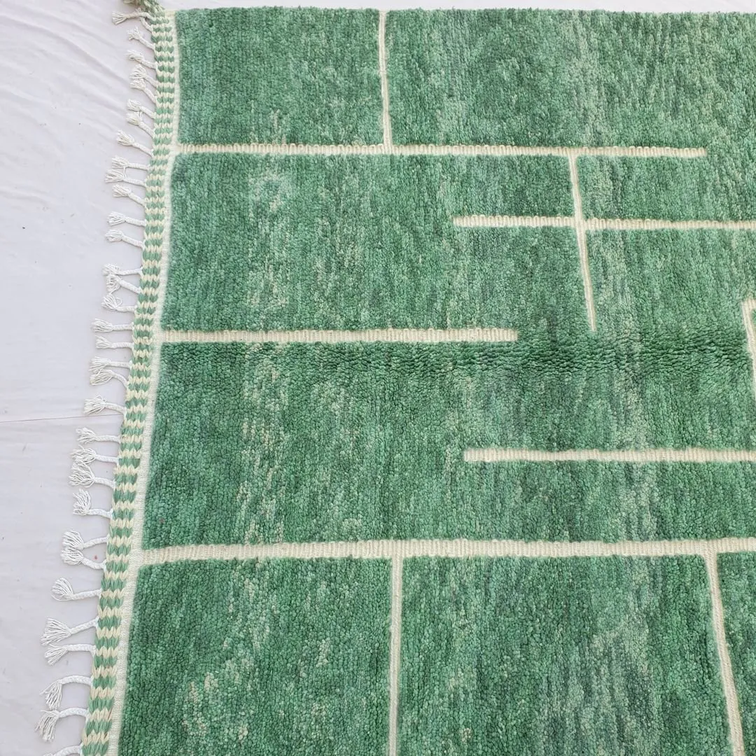 Rbata | Green Beni Ourain 6x9 Moroccan Rug Ultra Soft | Handmade Berber Wool Carpet | 6'89x9'71 Ft | 210x296 cm
