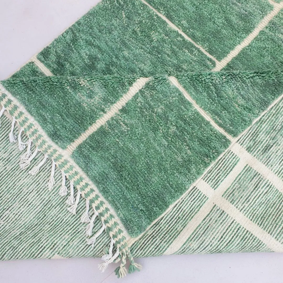 Rbata | Green Beni Ourain 6x9 Moroccan Rug Ultra Soft | Handmade Berber Wool Carpet | 6'89x9'71 Ft | 210x296 cm
